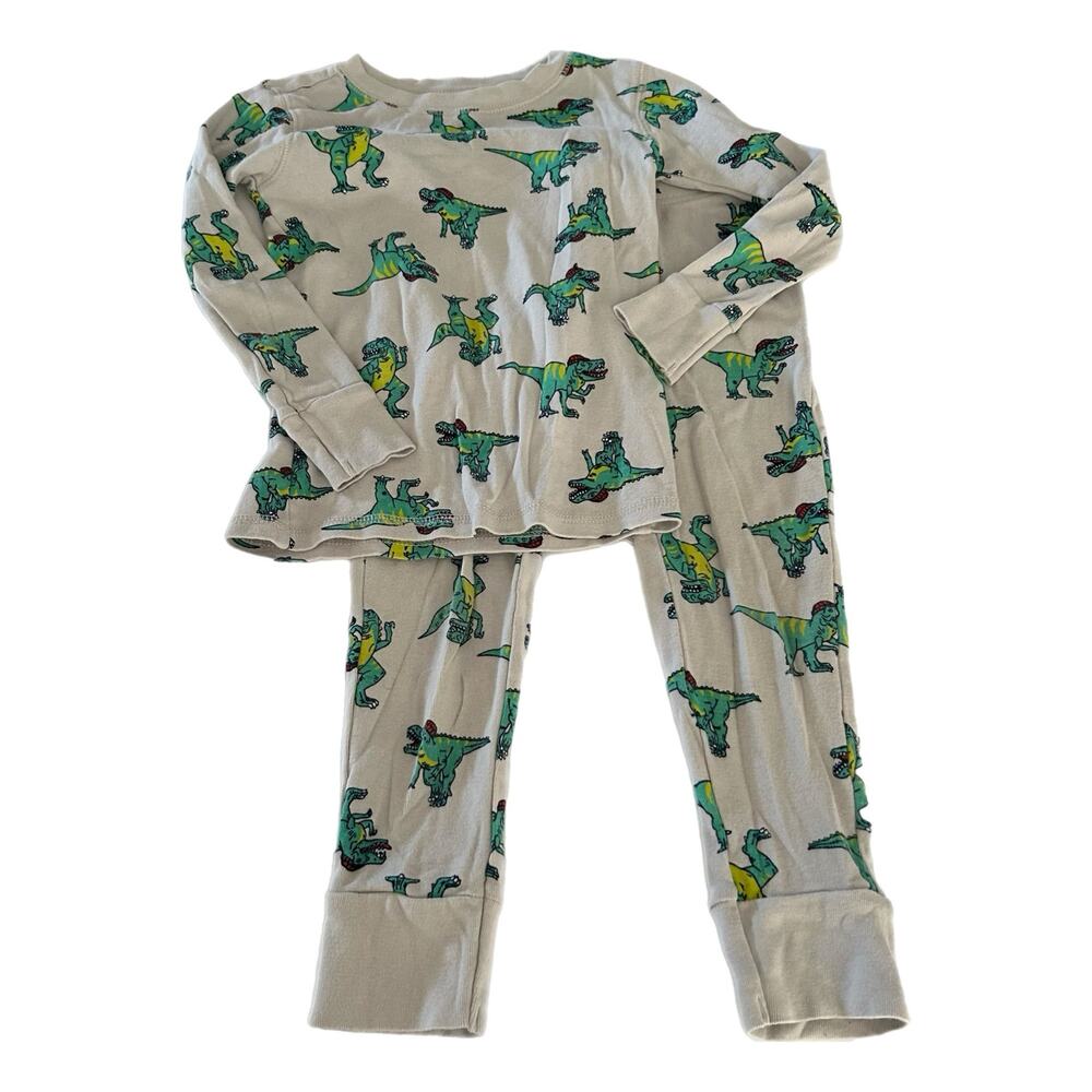 Old Navy Unisex Dinosaur Print Pajama Set XS (5) Grey Green